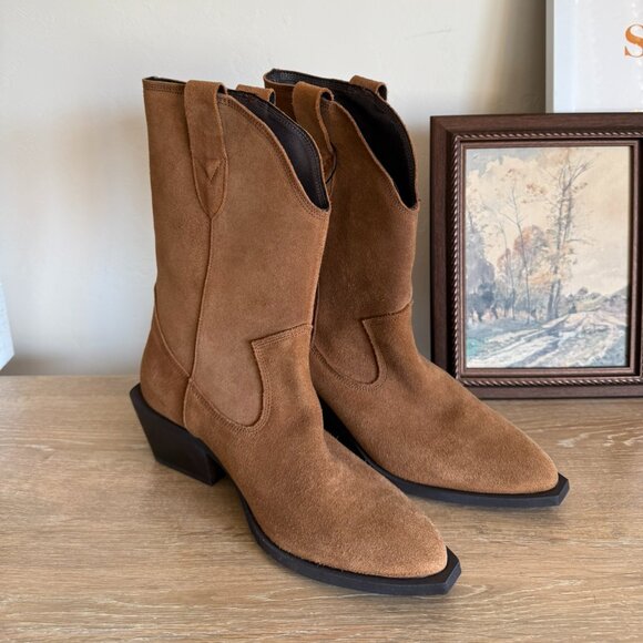 New! Bianco Camel Mona Suede Leather Cowboy Boots 38 - Picture 2 of 8
